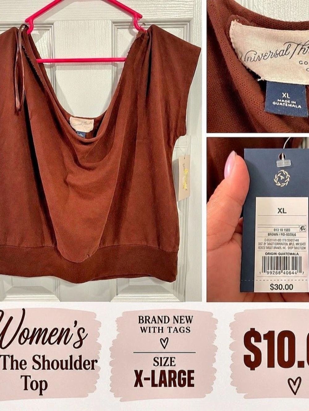 Universal Thread Off-the-Shoulder Top in Brown XL NWT